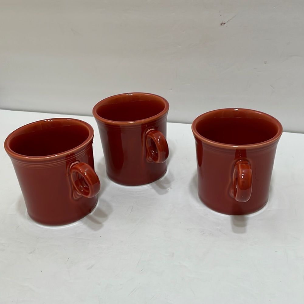 FIESTA HLC USA POTTERY MUGS IN DARK RED.‎ SET OF THREE